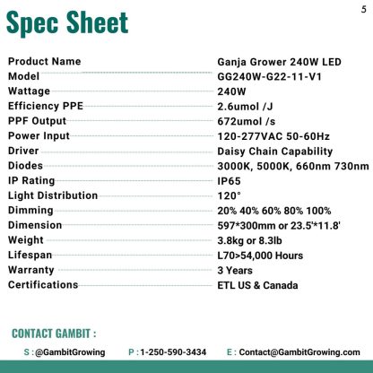 Gambit Growing GG 240w Full Spectrum LED - Image 4